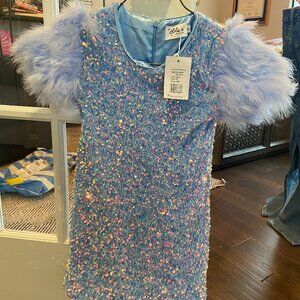 Lola + the Boys Blue Feather Party Dress, size 8